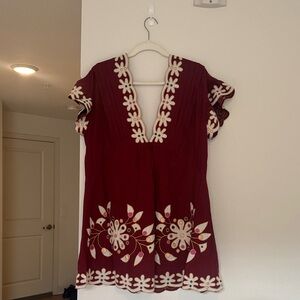 Anthropologie Burgundy Floral Dress